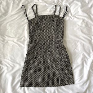 Patterned Short Dress Spaghetti Straps, M, Black and White
